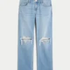 Lavtaljede, rippede jeans i medium vask med afslappet, lige pasform Lavtaljede, rippede jeans i medium vask med afslappet, lige pasform