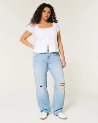 Lavtaljede, slidte, lyse, afslappede, lige jeans