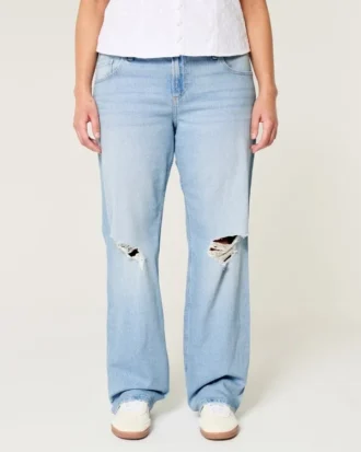 Lavtaljede, slidte, lyse, afslappede, lige jeans