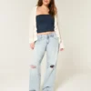 Lavtaljede, slidte, lyse, baggy jeans