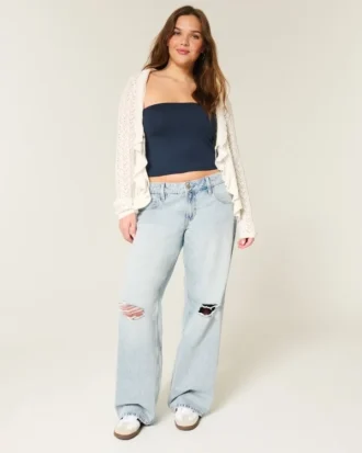 Lavtaljede, slidte, lyse, baggy jeans