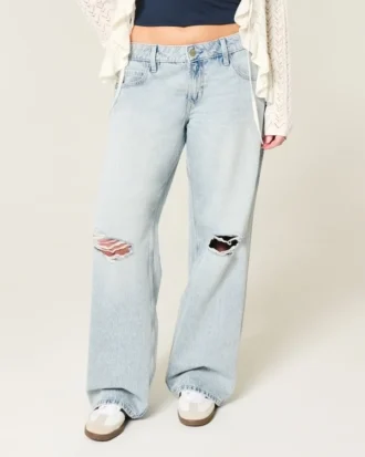 Lavtaljede, slidte, lyse, baggy jeans