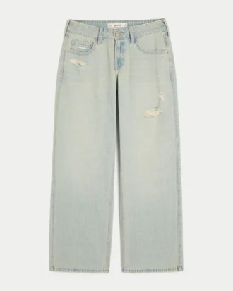 Lavtaljede, slidte, lysvaskede baggy jeans