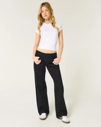 Lavtaljede sorte baggy jeans