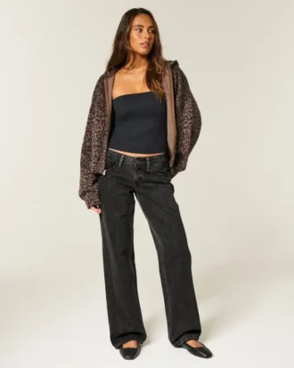 Lavtaljede, vasket sorte baggy jeans