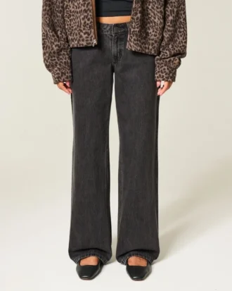 Lavtaljede, vasket sorte baggy jeans