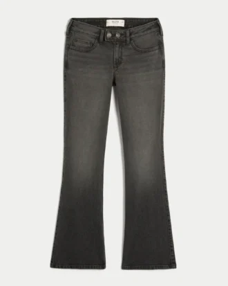 Lavtaljede, vasket sorte bootcut-jeans