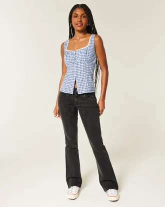Lavtaljede, vasket sorte bootcut-jeans