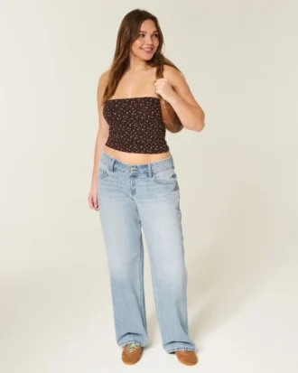Lavtaljede Y2K-baggy jeans i lys vask