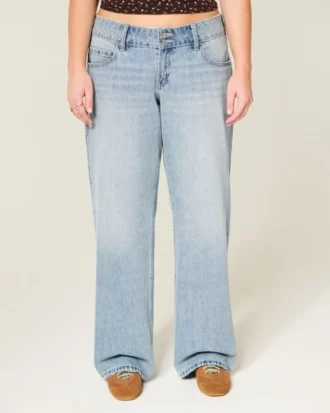 Lavtaljede Y2K-baggy jeans i lys vask
