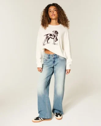 Lavtaljede Y2K-baggy jeans i medium vask