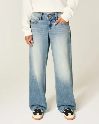 Lavtaljede Y2K-baggy jeans i medium vask