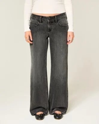 Lavtaljede Y2K-vaskede sorte baggy jeans
