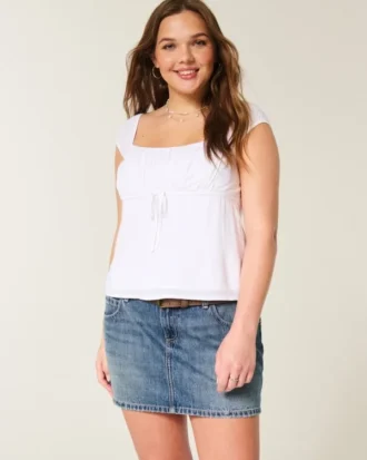 Lavtaljet broderet denim miniskort