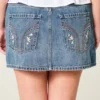 Lavtaljet broderet denim miniskort Lavtaljet broderet denim miniskort