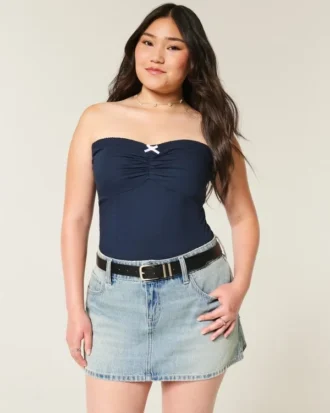 Lavtaljet denim miniskort Lavtaljet denim miniskort