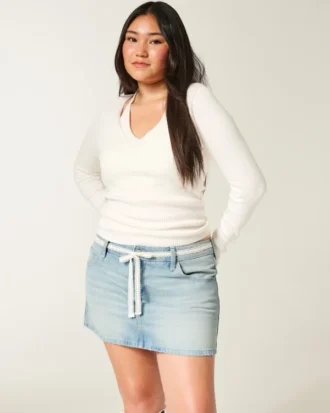 Lavtaljet denimminiskirt med snøre