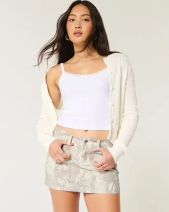 Lavtaljet mini-skort i camouflagetwill