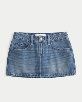 Lavtaljet mini-skort i denim med røde sømme
