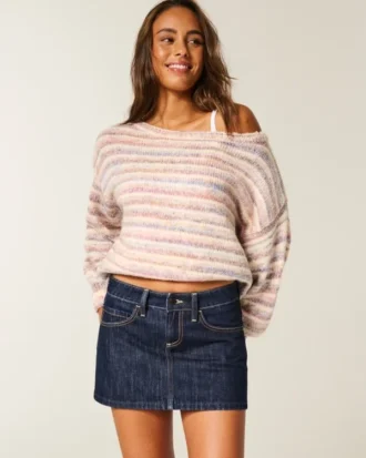 Lavtaljet mini-skort i mørkvasket denim