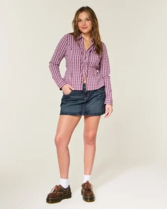 Lavtaljet mini-skort i mørkvasket denim