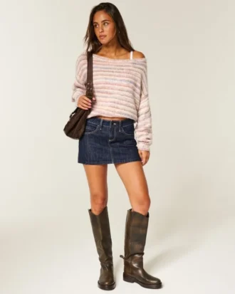 Lavtaljet mini-skort i mørkvasket denim
