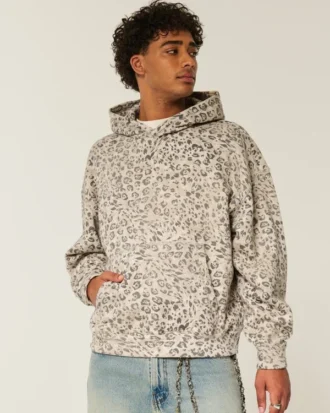 Leopardprintet baggy hoodie med snøre