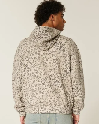 Leopardprintet baggy hoodie med snøre