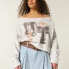 Let dobbelt off-shoulder sweatshirt med University of Texas-grafik Let dobbelt off-shoulder sweatshirt med University of Texas-grafik