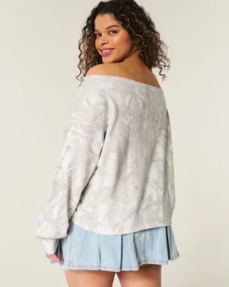 Let dobbelt off-shoulder sweatshirt med University of Texas-grafik