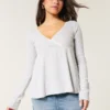 Let langærmet Pointelle Babydoll Top