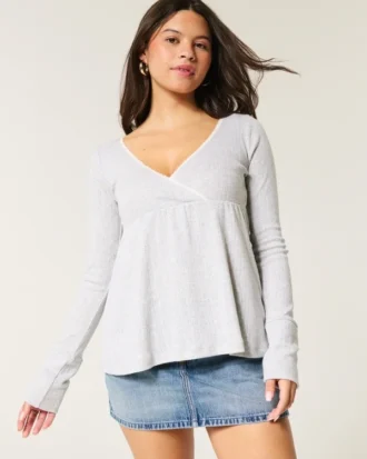 Let langærmet Pointelle Babydoll Top
