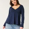 Let langærmet Pointelle Babydoll Top