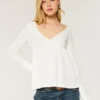 Let langærmet Pointelle Babydoll Top