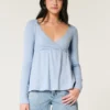 Let langærmet Pointelle Babydoll Top Let langærmet Pointelle Babydoll Top