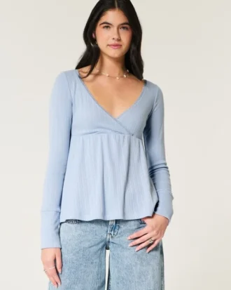 Let langærmet Pointelle Babydoll Top