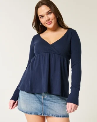 Let langærmet Pointelle Babydoll Top