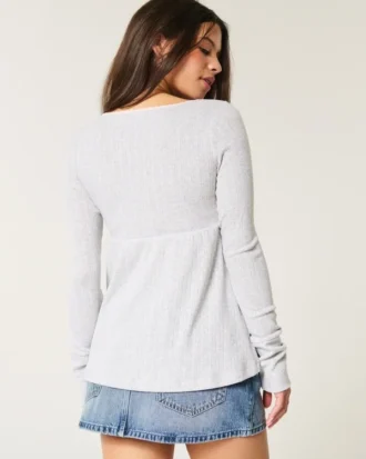 Let langærmet Pointelle Babydoll Top