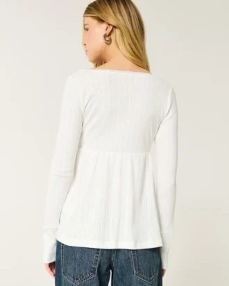 Let langærmet Pointelle Babydoll Top