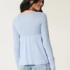 Let langærmet Pointelle Babydoll Top Let langærmet Pointelle Babydoll Top