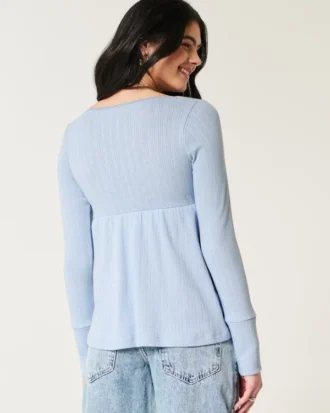 Let langærmet Pointelle Babydoll Top