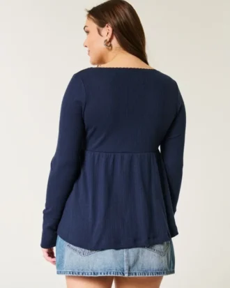 Let langærmet Pointelle Babydoll Top