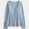Let langærmet Pointelle Babydoll Top Let langærmet Pointelle Babydoll Top