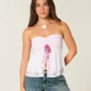 Let stropløs broderet babydoll-top Let stropløs broderet babydoll-top