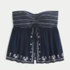 Let stropløs broderet babydoll-top Let stropløs broderet babydoll-top