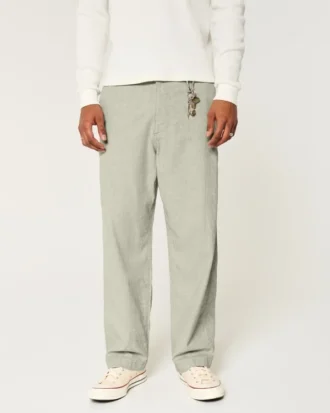 Linnedblandede baggy bukser med elastisk talje