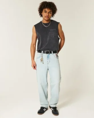 Lys vask Skaterbaggyjeans med spillekortgrafik
