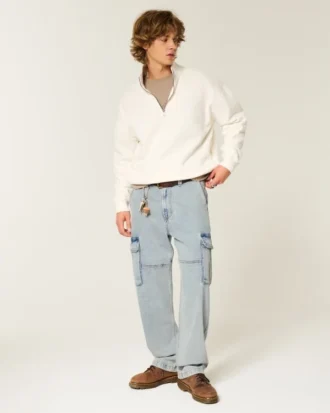 Lysvaskede baggy cargojeans
