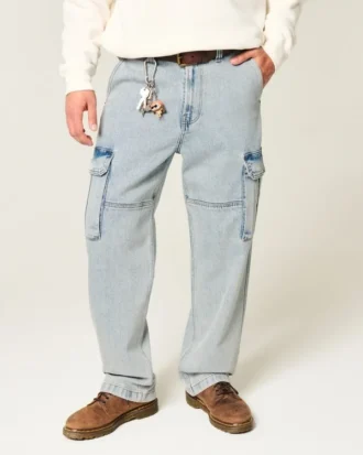 Lysvaskede baggy cargojeans