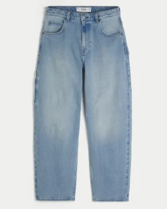 Lysvaskede broderede baglommer Skater Baggy Painter Jeans